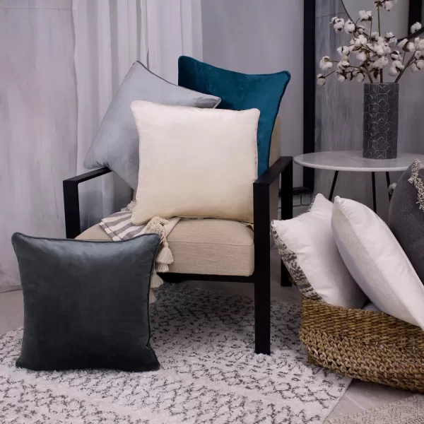 Laura Ashley Lucas Solid Shinny Velvet Dec. Pillow Set, 20 in. x 20 in, Ivory 2 Count