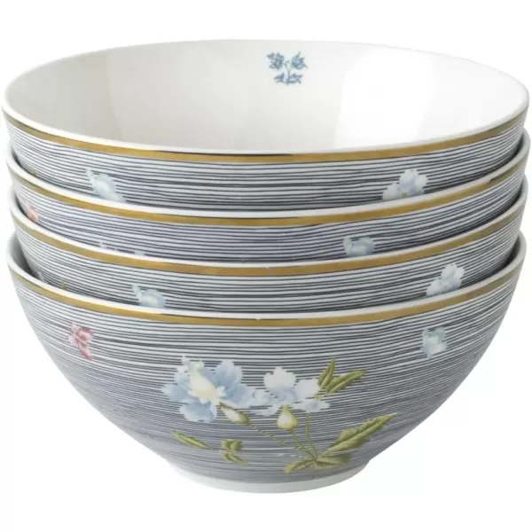 Laura Ashley Mixed Designs 6" Bowl Giftbox, Set of 4 - Porcelain Soup/Cereal Dish - Dishwasher Safe Bowls - Heritage Collectables
