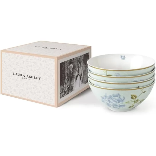 Laura Ashley Mixed Designs 6" Bowl Giftbox, Set of 4 - Porcelain Soup/Cereal Dish - Dishwasher Safe Bowls - Heritage Collectables