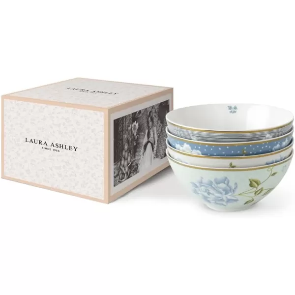 Laura Ashley Mixed Designs 6" Bowl Giftbox, Set of 4 - Porcelain Soup/Cereal Dish - Dishwasher Safe Bowls - Heritage Collectables
