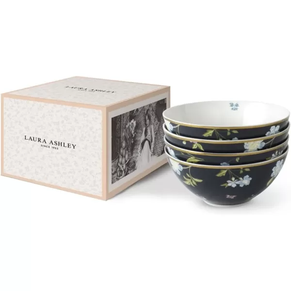 Laura Ashley Mixed Designs 6" Bowl Giftbox, Set of 4 - Porcelain Soup/Cereal Dish - Dishwasher Safe Bowls - Heritage Collectables