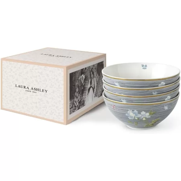 Laura Ashley Mixed Designs 6" Bowl Giftbox, Set of 4 - Porcelain Soup/Cereal Dish - Dishwasher Safe Bowls - Heritage Collectables