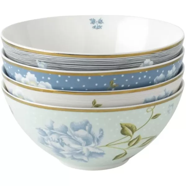 Laura Ashley Mixed Designs 6" Bowl Giftbox, Set of 4 - Porcelain Soup/Cereal Dish - Dishwasher Safe Bowls - Heritage Collectables