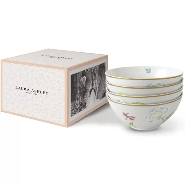 Laura Ashley Mixed Designs 6" Bowl Giftbox, Set of 4 - Porcelain Soup/Cereal Dish - Dishwasher Safe Bowls - Heritage Collectables