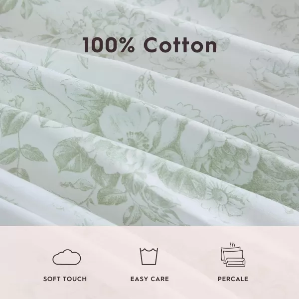Laura Ashley - Queen Sheets, Cotton Percale Bedding Set, Lightweight &amp; Breathable Home Decor 