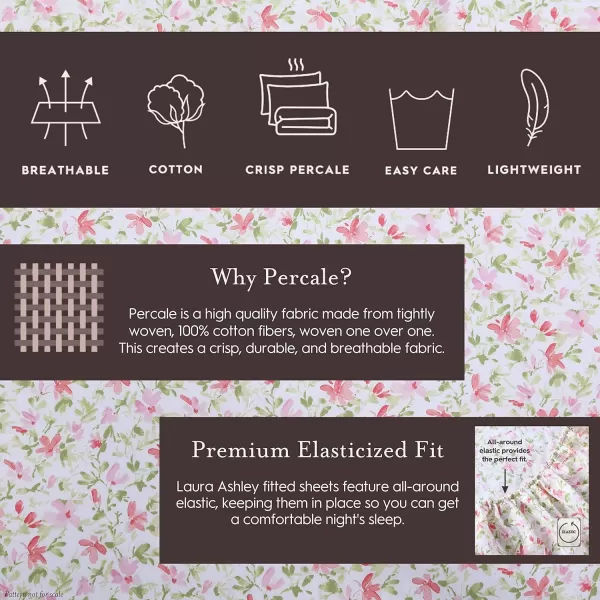 Laura Ashley - Queen Sheets, Cotton Percale Bedding Set, Lightweight &amp; Breathable Home Decor 