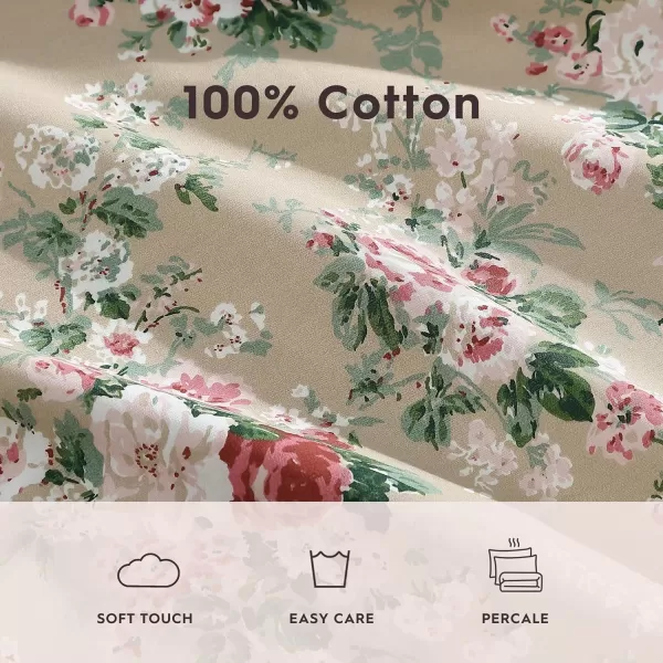 Laura Ashley - Queen Sheets, Cotton Percale Bedding Set, Lightweight &amp; Breathable Home Decor 