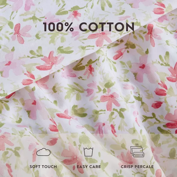 Laura Ashley - Queen Sheets, Cotton Percale Bedding Set, Lightweight &amp; Breathable Home Decor 