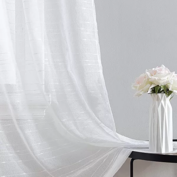 Laura Ashley Richmond 4 Panel Sheer Curtains with Rod Pocket, Each Panel Measures 38" W x 84" L, White