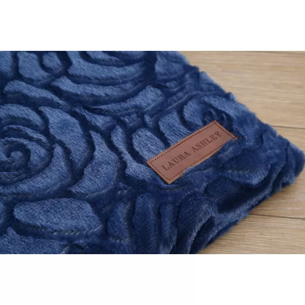 Laura Ashley Roslyn Orthopedic Dog Bed, Dog Crate Pet Mat, Comfortable, Supportive and Cozy, Washable Stylish Plush Fabric Cover, Large 35" W x 22" L, Navy