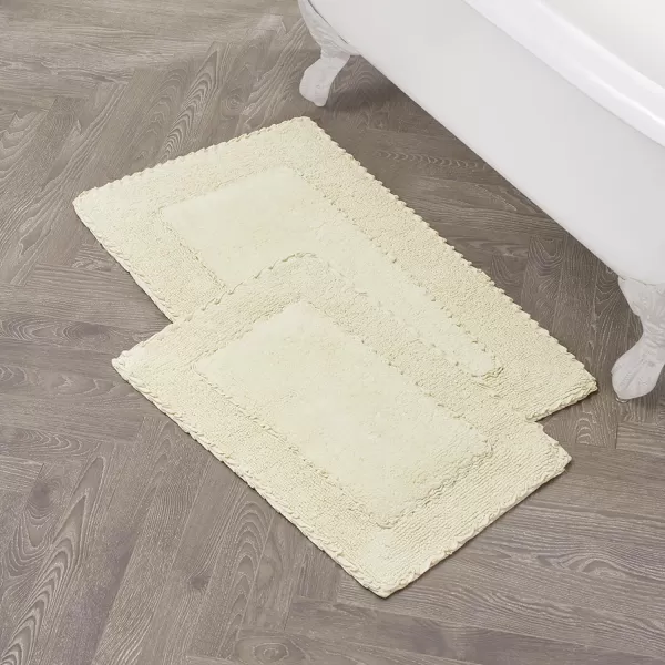 Laura Ashley Ruffle Cotton 2-Piece Bath Rug Set, Ivory