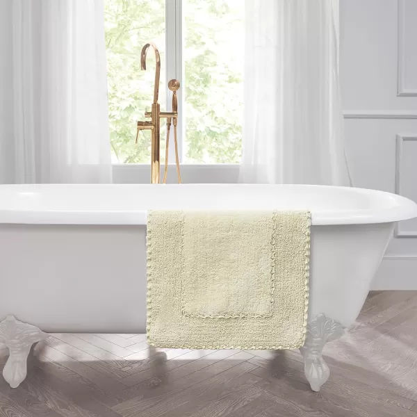 Laura Ashley Ruffle Cotton 2-Piece Bath Rug Set, Ivory