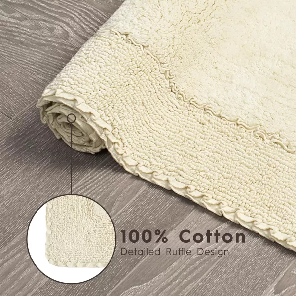 Laura Ashley Ruffle Cotton 2-Piece Bath Rug Set, Ivory