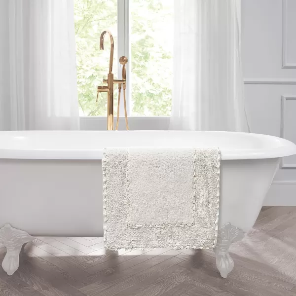 Laura Ashley Ruffle Cotton 2-Piece Bath Rug Set, Ivory
