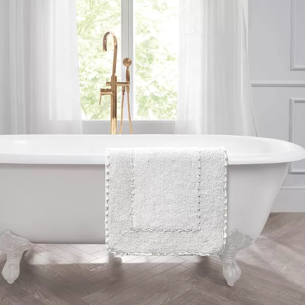 Laura Ashley Ruffle Cotton 2-Piece Bath Rug Set, Ivory