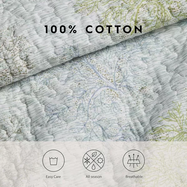 Laura Ashley Saltwater Collection Quilt Set-100% Cotton, Reversible, All Season Bedding with Matching Shams, Pre-Washed for Added Softness, Queen, Blue, 3 Count
