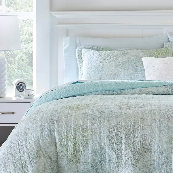 Laura Ashley Saltwater Collection Quilt Set-100% Cotton, Reversible, All Season Bedding with Matching Shams, Pre-Washed for Added Softness, Queen, Blue, 3 Count