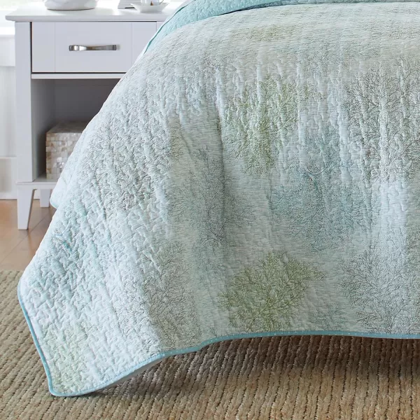 Laura Ashley Saltwater Collection Quilt Set-100% Cotton, Reversible, All Season Bedding with Matching Shams, Pre-Washed for Added Softness, Queen, Blue, 3 Count