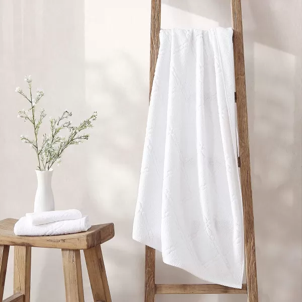 Laura Ashley Set Absorbent &amp; Fade Resistant Cotton Towels, Farmhouse Bathroom Decor, 6 Piece, Maude Solid White