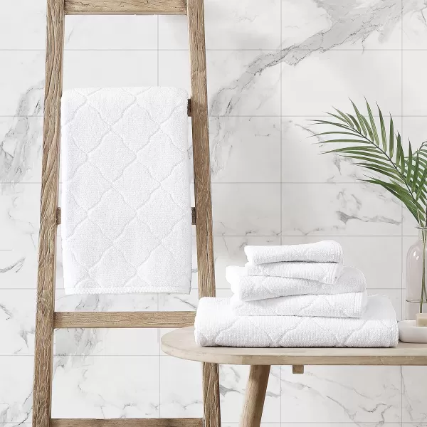 Laura Ashley Set Absorbent &amp; Fade Resistant Cotton Towels, Farmhouse Bathroom Decor, 6 Piece, Maude Solid White