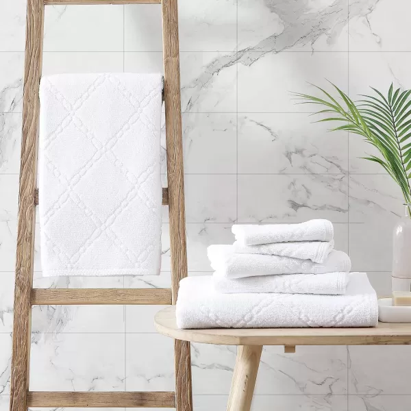 Laura Ashley Set Absorbent &amp; Fade Resistant Cotton Towels, Farmhouse Bathroom Decor, 6 Piece, Maude Solid White