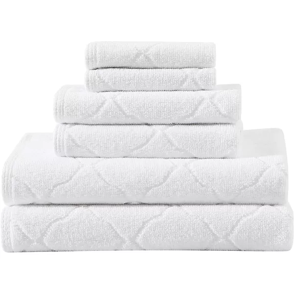 Laura Ashley Set Absorbent &amp; Fade Resistant Cotton Towels, Farmhouse Bathroom Decor, 6 Piece, Maude Solid White