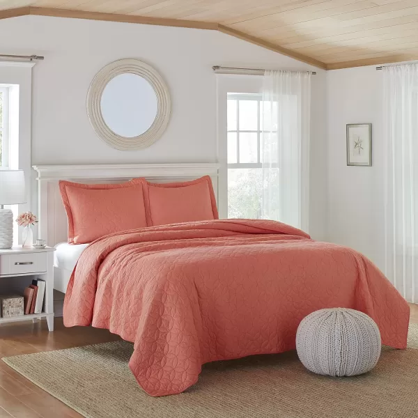 Laura Ashley Solid Collection Quilt Set-100% Cotton, Breathable, All Season Bedding with Matching Sham, Pre-Washed for Added Softness, Twin, Coral