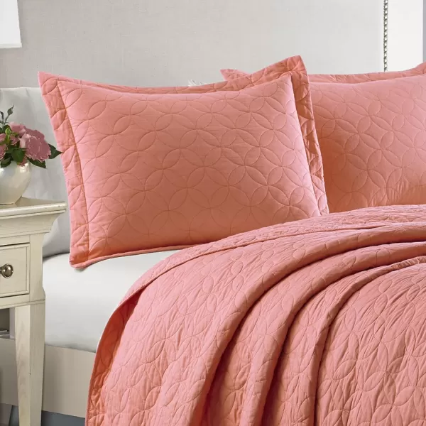 Laura Ashley Solid Collection Quilt Set-100% Cotton, Breathable, All Season Bedding with Matching Sham, Pre-Washed for Added Softness, Twin, Coral