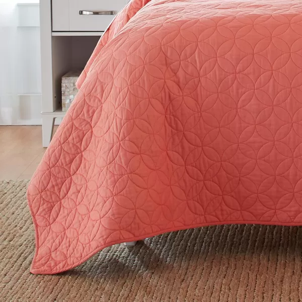 Laura Ashley Solid Collection Quilt Set-100% Cotton, Breathable, All Season Bedding with Matching Sham, Pre-Washed for Added Softness, Twin, Coral