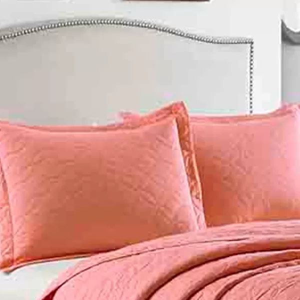 Laura Ashley Solid Collection Quilt Set-100% Cotton, Breathable, All Season Bedding with Matching Sham, Pre-Washed for Added Softness, Twin, Coral