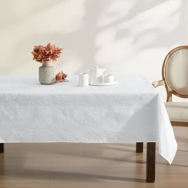 Laura Ashley Tablecloth Raised Woven Embroidered Jacquard Fabric, Wrinkle Resistant for Dining, Holiday, Party, Wedding or Banquet, 60" x 120", Cynthia White