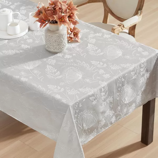 Laura Ashley Tablecloth Raised Woven Embroidered Jacquard Fabric, Wrinkle Resistant for Dining, Holiday, Party, Wedding or Banquet, 60" x 120", Cynthia White