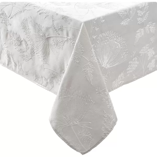 Laura Ashley Tablecloth Raised Woven Embroidered Jacquard Fabric, Wrinkle Resistant for Dining, Holiday, Party, Wedding or Banquet, 60" x 120", Cynthia White