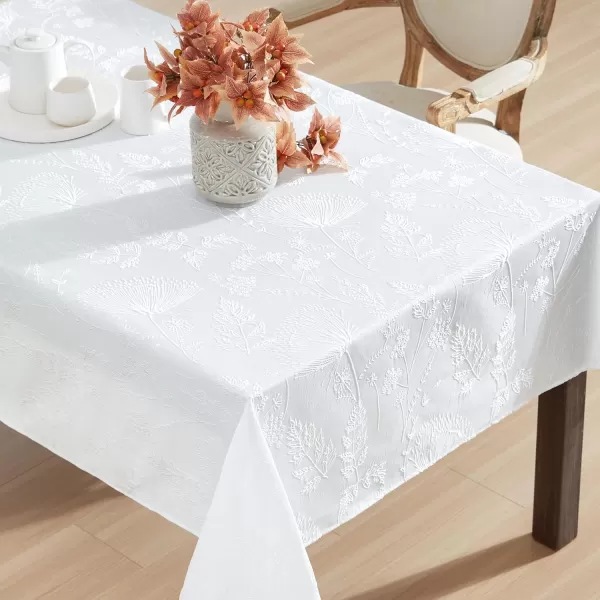 Laura Ashley Tablecloth Raised Woven Embroidered Jacquard Fabric, Wrinkle Resistant for Dining, Holiday, Party, Wedding or Banquet, 60" x 120", Cynthia White