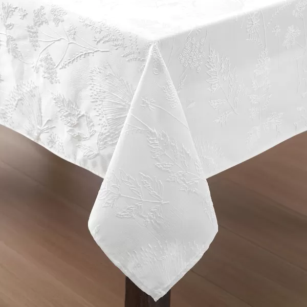 Laura Ashley Tablecloth Raised Woven Embroidered Jacquard Fabric, Wrinkle Resistant for Dining, Holiday, Party, Wedding or Banquet, 60" x 120", Cynthia White