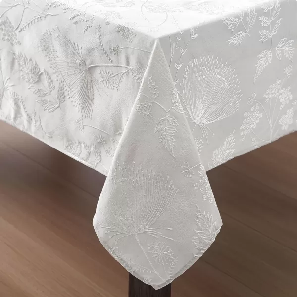 Laura Ashley Tablecloth Raised Woven Embroidered Jacquard Fabric, Wrinkle Resistant for Dining, Holiday, Party, Wedding or Banquet, 60" x 120", Cynthia White