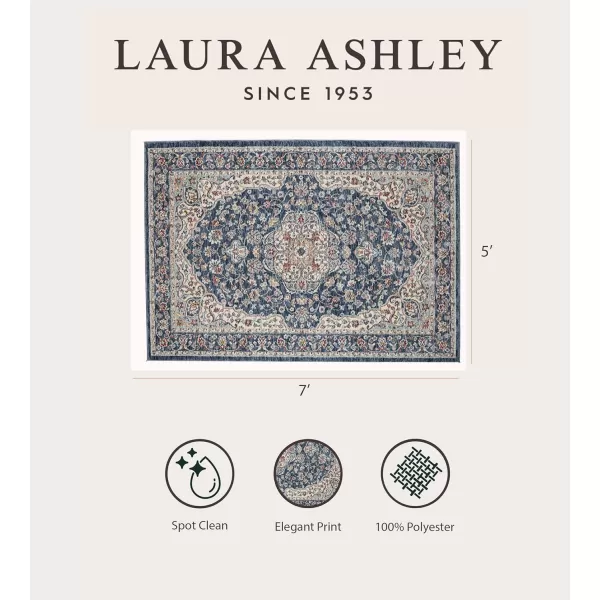 Laura Ashley Turkish Mystic Chenille Accent Rug - Valeri | Modern Home Décor | Measures 26.5"X45" | Navy and Cream