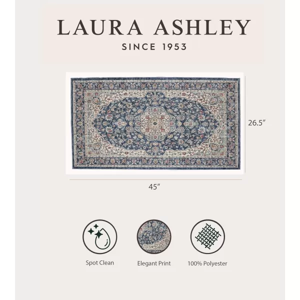 Laura Ashley Turkish Mystic Chenille Accent Rug - Valeri | Modern Home Décor | Measures 26.5"X45" | Navy and Cream