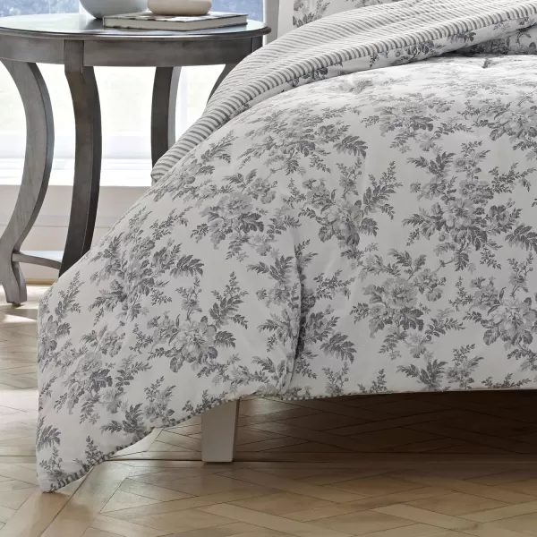 Laura Ashley- Twin Duvet Cover Set, Reversible Cotton Bedding Set, Includes Matching Sham with Bonus Euro Sham &amp; Throw Pillow Covers 