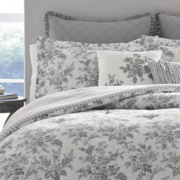 Laura Ashley- Twin Duvet Cover Set, Reversible Cotton Bedding Set, Includes Matching Sham with Bonus Euro Sham &amp; Throw Pillow Covers 