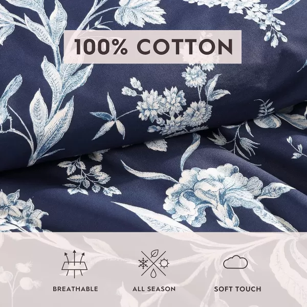 Laura Ashley- Twin Duvet Cover Set, Reversible Cotton Bedding Set, Includes Matching Sham with Bonus Euro Sham &amp; Throw Pillow Covers 