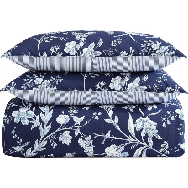 Laura Ashley- Twin Duvet Cover Set, Reversible Cotton Bedding Set, Includes Matching Sham with Bonus Euro Sham &amp; Throw Pillow Covers 