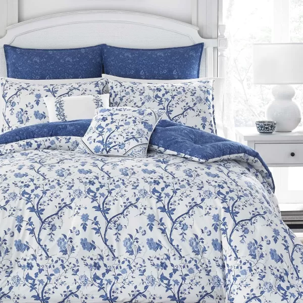 Laura Ashley- Twin Duvet Cover Set, Reversible Cotton Bedding Set, Includes Matching Sham with Bonus Euro Sham &amp; Throw Pillow Covers 