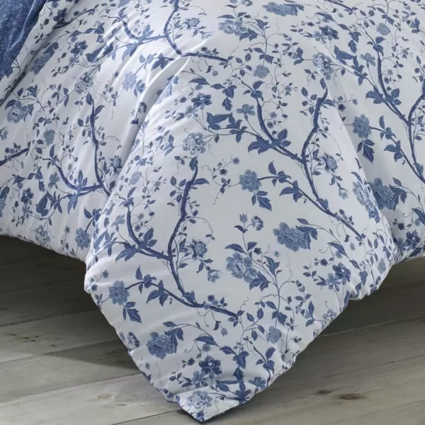 Laura Ashley- Twin Duvet Cover Set, Reversible Cotton Bedding Set, Includes Matching Sham with Bonus Euro Sham &amp; Throw Pillow Covers 