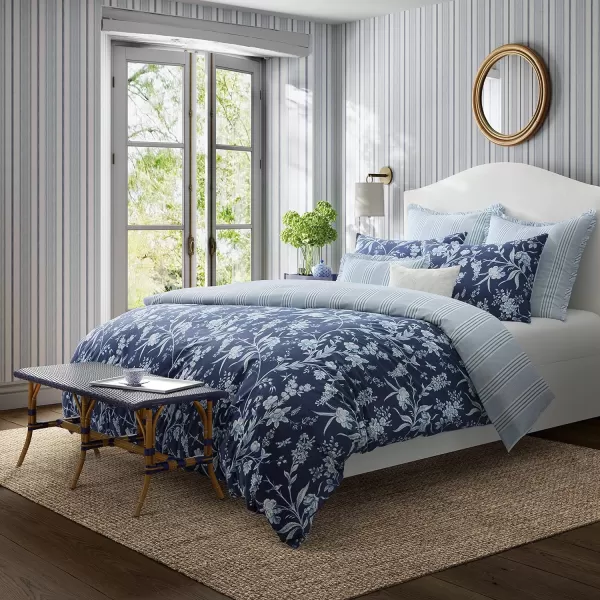 Laura Ashley- Twin Duvet Cover Set, Reversible Cotton Bedding Set, Includes Matching Sham with Bonus Euro Sham &amp; Throw Pillow Covers 