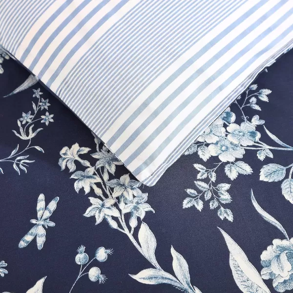 Laura Ashley- Twin Duvet Cover Set, Reversible Cotton Bedding Set, Includes Matching Sham with Bonus Euro Sham &amp; Throw Pillow Covers 