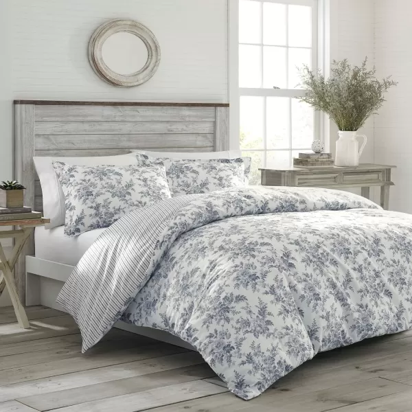 Laura Ashley- Twin Duvet Cover Set, Reversible Cotton Bedding Set, Includes Matching Sham with Bonus Euro Sham &amp; Throw Pillow Covers 