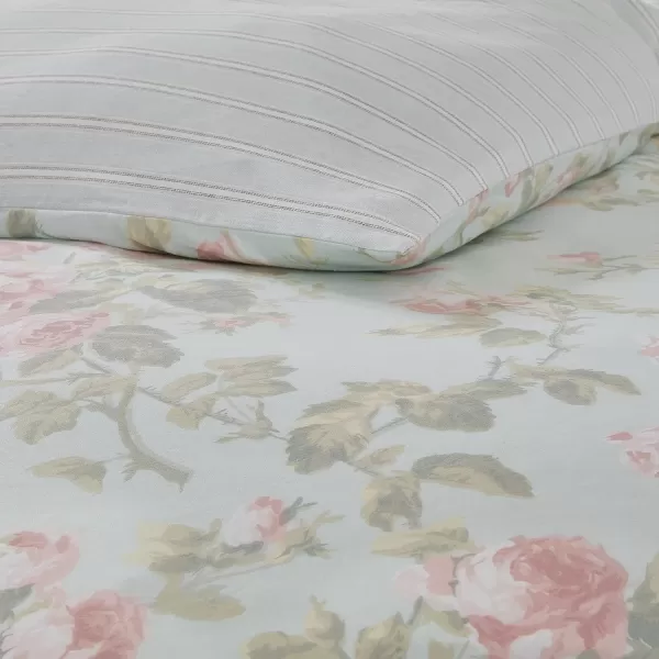 Laura Ashley- Twin Duvet Cover Set, Reversible Cotton Bedding Set, Includes Matching Sham with Bonus Euro Sham &amp; Throw Pillow Covers 