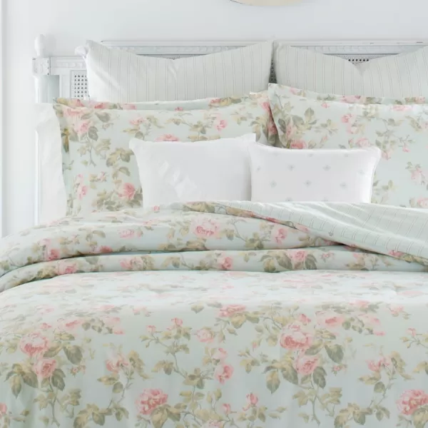 Laura Ashley- Twin Duvet Cover Set, Reversible Cotton Bedding Set, Includes Matching Sham with Bonus Euro Sham &amp; Throw Pillow Covers 