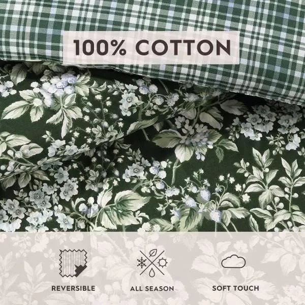 Laura Ashley- Twin Duvet Cover Set, Reversible Cotton Bedding Set, Includes Matching Sham with Bonus Euro Sham &amp; Throw Pillow Covers 